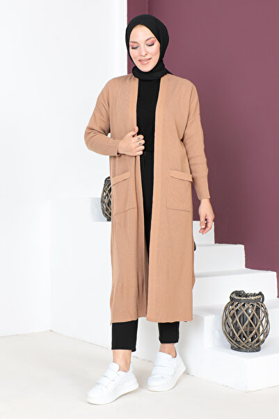 Tesettür Dünyası Πλεκτή ζακέτα με τσέπες TSD230718 Mink