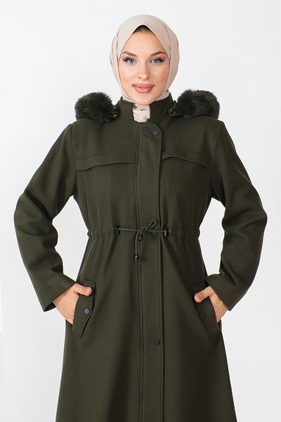 Tesettür Dünyası Kabát se skrytým zipem TSD230805 Khaki