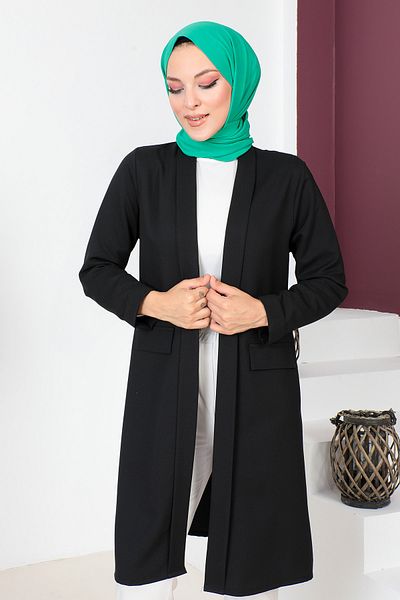 Tesettür Dünyası سترة مزخرفة بجيب Tsd230709 أسود