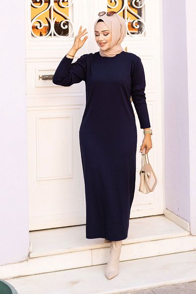 Tesettür Dünyası Φόρεμα Navy Blue Crew Neck Knitwear - TSD 240720