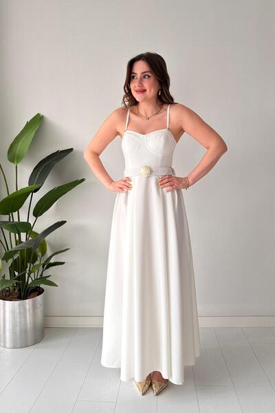 MaziButik Gloplu Strap Dress White