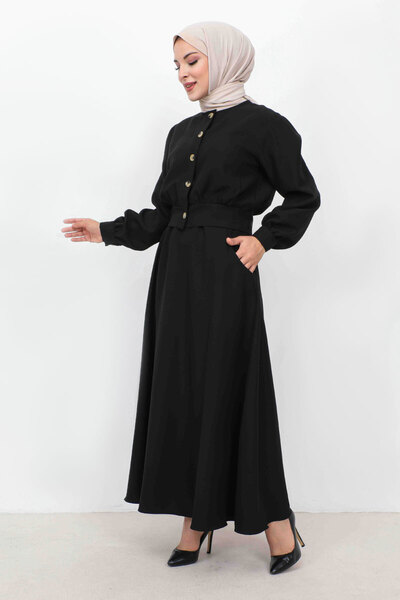 Tesettür Dünyası Buttoned Skirt Pocketed Double Suit TSD231113 Black