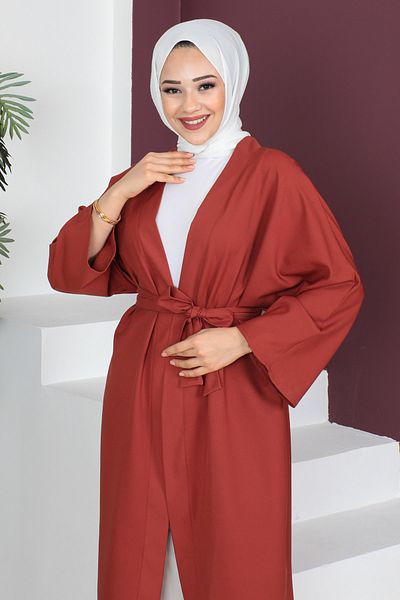 Tesettür Dünyası Πλακάκι Kimono με ζώνη μέσης TSD230511