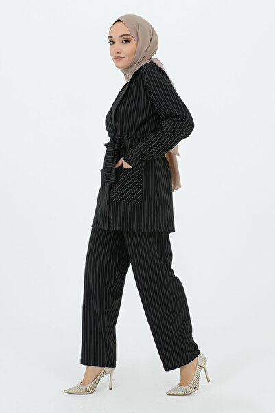 Tesettür Dünyası Maral kétsoros galléros öves dzseki öltöny TSD231211 fekete