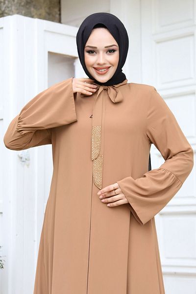 Tesettür Dünyası Λαβή με κολάρο σφονδύλου Λεπτομερές Hijab Ferace TSD240244