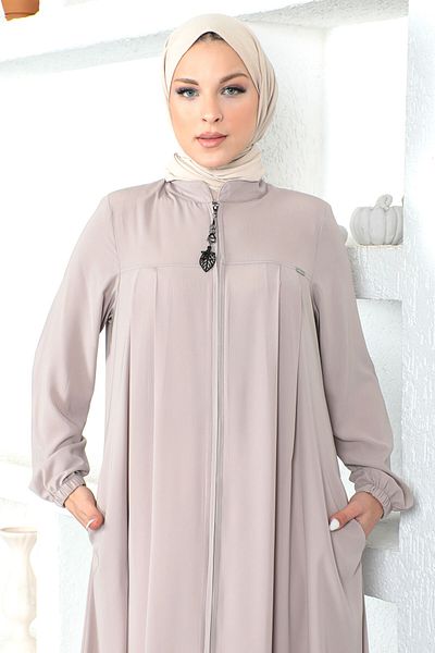 Tesettür Dünyası Hidžáb Abaya s elastickými rukávy Tsd230334 Mink