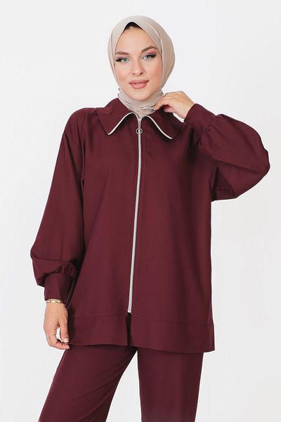 Tesettür Dünyası Zippered Double Suit TSD230905 Claret Red