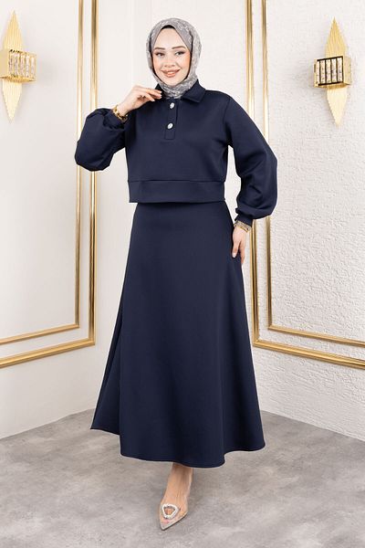 Tesettür Dünyası Navy Blue Scuba Skirt Suit Tsd 250131