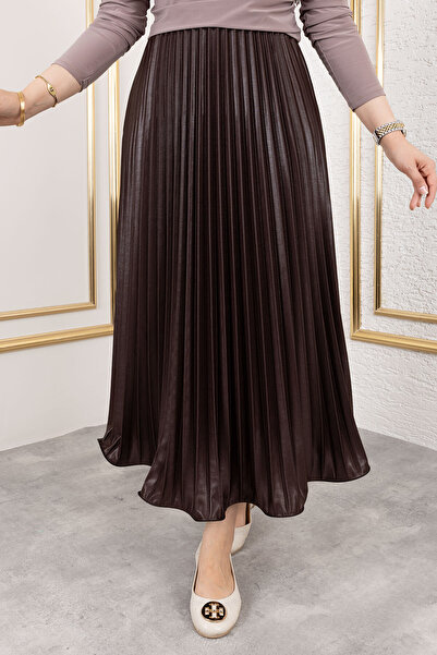 Tesettür Dünyası Flounced Leather Look Skirt Tsd 250155   Bitter Coffee