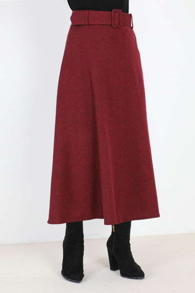 Tesettür Dünyası Herringbone Patterned Mevlana Skirt TSD0047 Claret Red