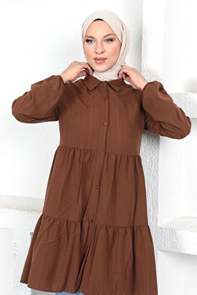 Tesettür Dünyası Tunika z falbaną Tsd230370 Brązowa