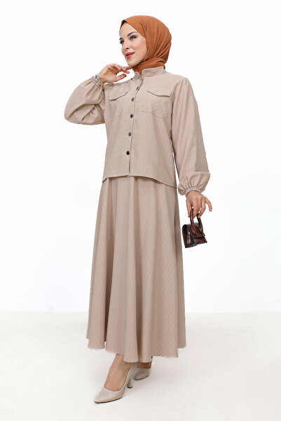 Tesettür Dünyası Hira Striped Suit Suit TSD231203 Mink