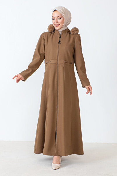 Tesettür Dünyası Kabát na zip po celé délce TSD230803 Camel