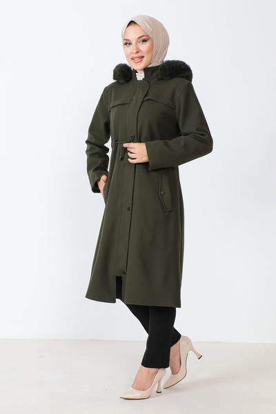 Tesettür Dünyası Kabát se skrytým zipem TSD230805 Khaki