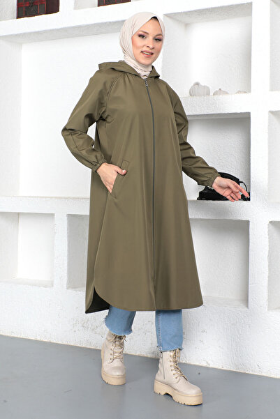 Tesettür Dünyası Zippered Trench Coat Tsd230403 Khaki