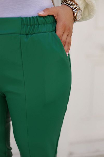 Tesettür Dünyası Green Leather Trousers - Spanish Leg, Front Slit Tsd 240813