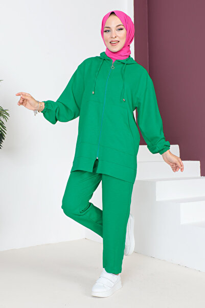 Tesettür Dünyası Hooded Double Suit TSD230703 Green