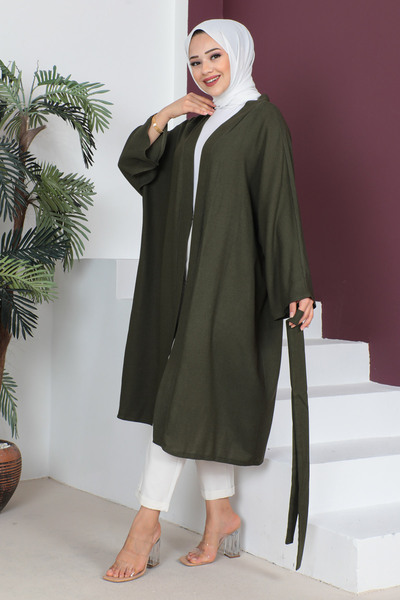 Tesettür Dünyası Κιμονό με ζώνη μέσης TSD230513 Χακί