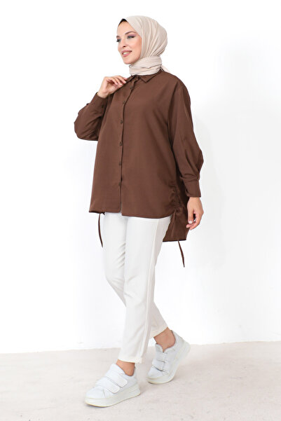 Tesettür Dünyası Side Gathered Tunic TSD230902 Brown