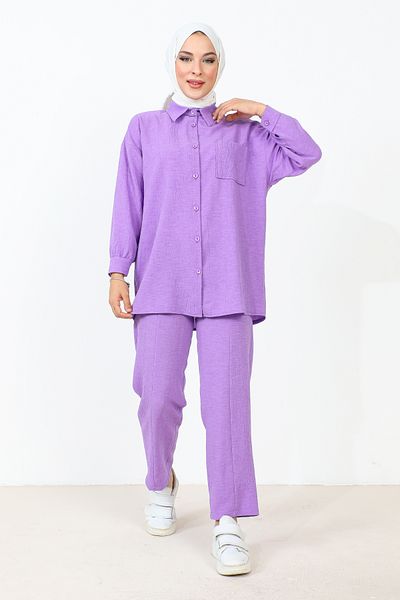 Tesettür Dünyası Pocket Detailed Double Suit TSD231009 Lilac