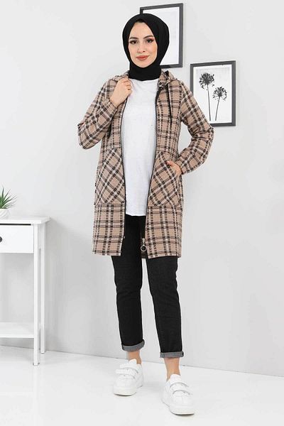Tesettür Dünyası Zip Detailed Cape 220111 Mink