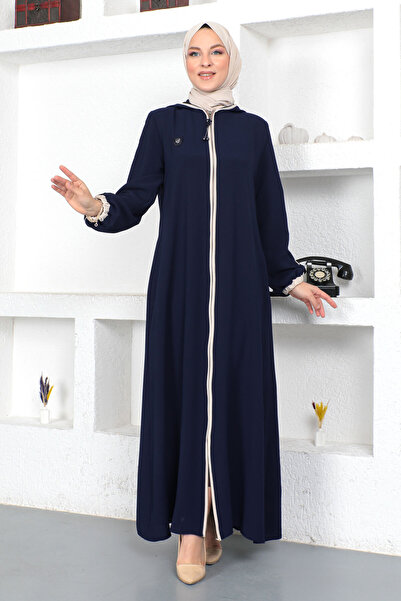 Tesettür Dünyası Colored Sleeve End Hijab Abaya Tsd230415 Navy Blue