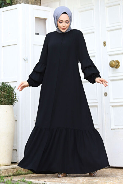 Tesettür Dünyası Διπλό μπαλόνι με λεπτομέρεια φούστα με φούστα χιτζάμπ Ferace TSD240247 Μαύρο