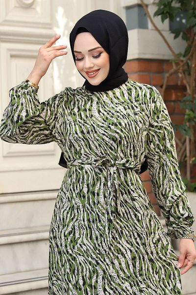 Tesettür Dünyası Hidžábové šaty s elastickým rukávem zebra TSD240322