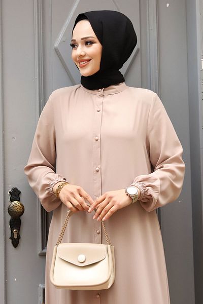 Tesettür Dünyası Μπεζ Hijab Ferace - Φούστα με κουμπιά και βολάν TSD 240243