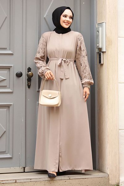 Tesettür Dünyası Große Größe Ärmel Stickerei bestickt Hijab Ferace TSD 240120