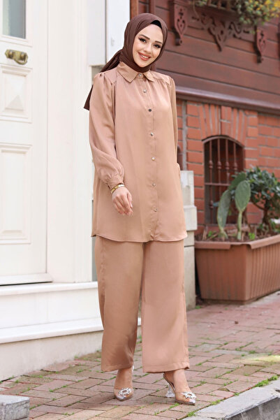 Tesettür Dünyası Jacquard and Neck Buttoned Double Suit - TSD240404