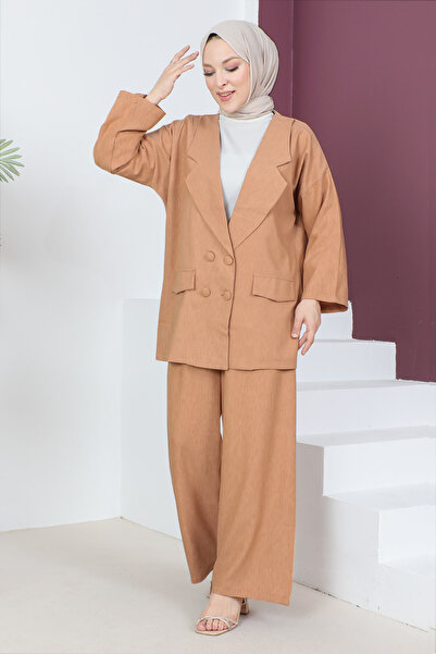 Tesettür Dünyası Jacketed Suit TSD230537 Tan