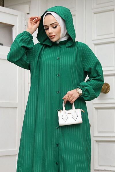 Tesettür Dünyası Plus Size Αφαιρούμενη κουκούλα Ferace TSD240219 Πράσινο