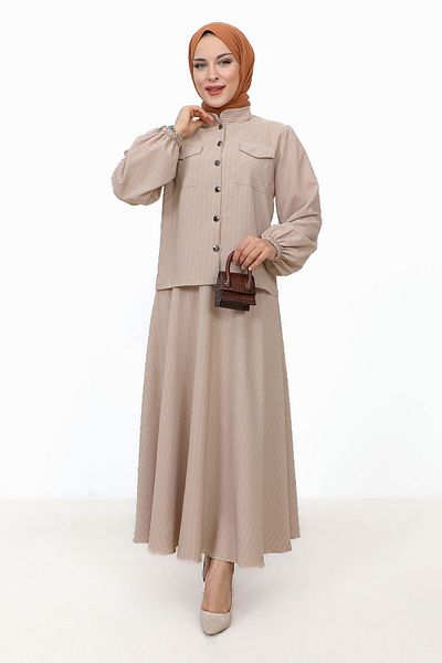 Tesettür Dünyası Hira Ριγέ Φούστα TSD231203 Mink