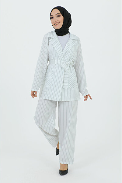 Tesettür Dünyası Κοστούμι σακάκι Maral με διπλό γιακά TSD231211 Λευκό
