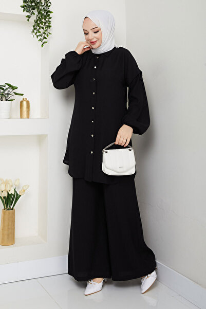 Tesettür Dünyası Buttoned Double Suit with Elastic Ankle Tsd250165 Black