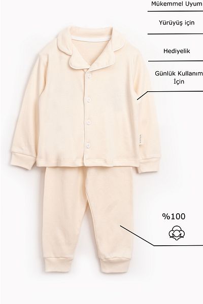 Vauva Baby Girl and Boy Pajamas Set 100% Cotton Front Button Nightgown Set