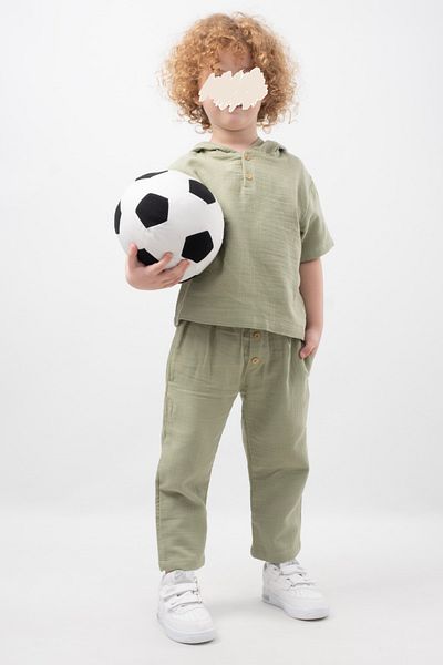 Vauva Muslin Set Hooded Short Sleeve 2 Piece Set Buttoned 100% Cotton Organic Muslin Set