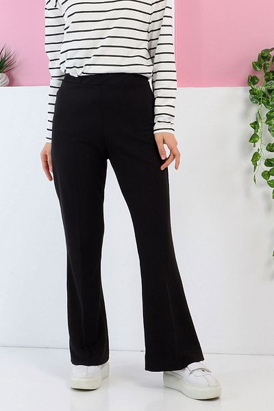 Tesettür Dünyası Black Flared Leg Trousers - Elastic Waist Tsd 230237