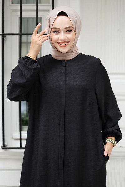 Tesettür Dünyası Μαύρο Καπάκι Hijab - Φερμουάρ, TSD 240817