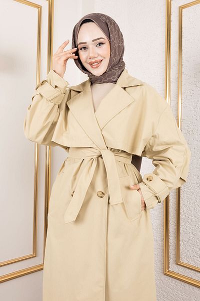Tesettür Dünyası White Extra Oversize Trench Coat Tsd 250139