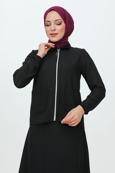 Tesettür Dünyası Zippered Pocket Skirt Crepe Suit TSD231205 Black