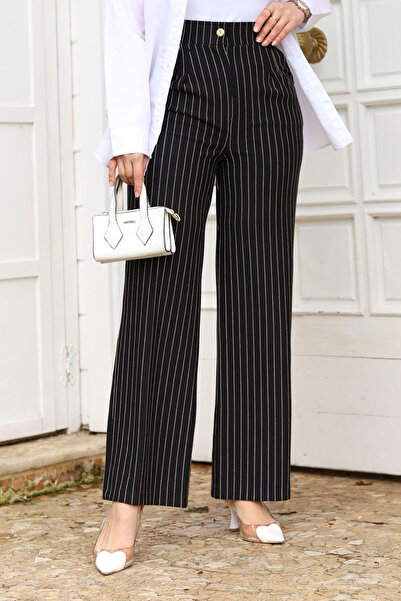 Tesettür Dünyası Striped Palazzo Pants TSD240117 Black