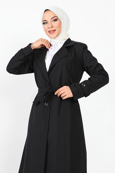 Tesettür Dünyası Lined Trench Coat TSD231003 Black