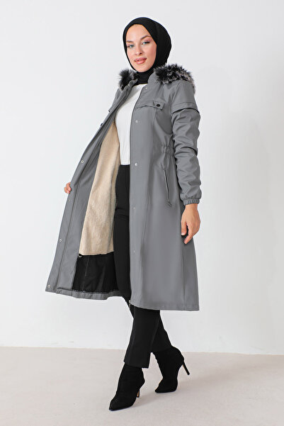 Tesettür Dünyası Elastický kabát do pasu TSD230818 šedý