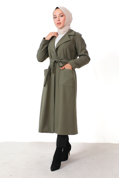Tesettür Dünyası Kapesní razítkový kabát TSD230815 Khaki