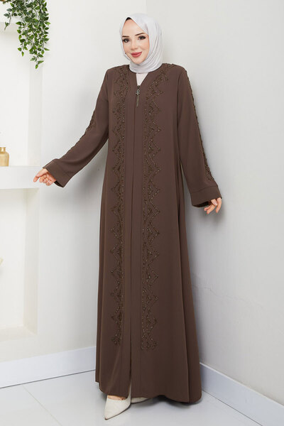 Tesettür Dünyası Brown V-Neck Abaya Tsd 250123