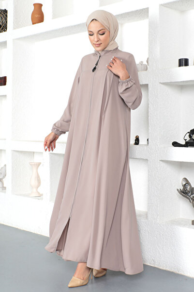Tesettür Dünyası Hidžáb Abaya s elastickými rukávy Tsd230334 Mink