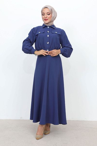 Tesettür Dünyası Gathered Waist Pocket Skirt Suit TSD231201 Indigo