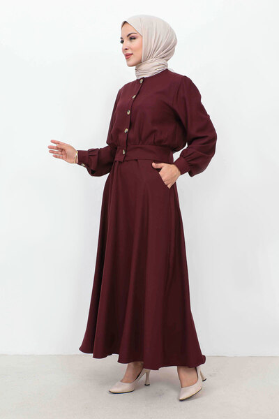 Tesettür Dünyası Gombos szoknya zsebes dupla öltöny TSD231113 Plum